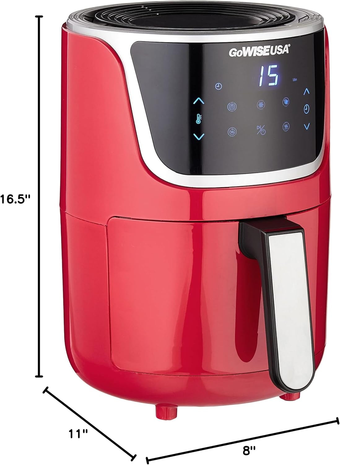 Electric Mini Air Fryer with Digital Touchscreen + Recipe Book, 1.7-Qt up to 2 Qt Max, Red/Silver