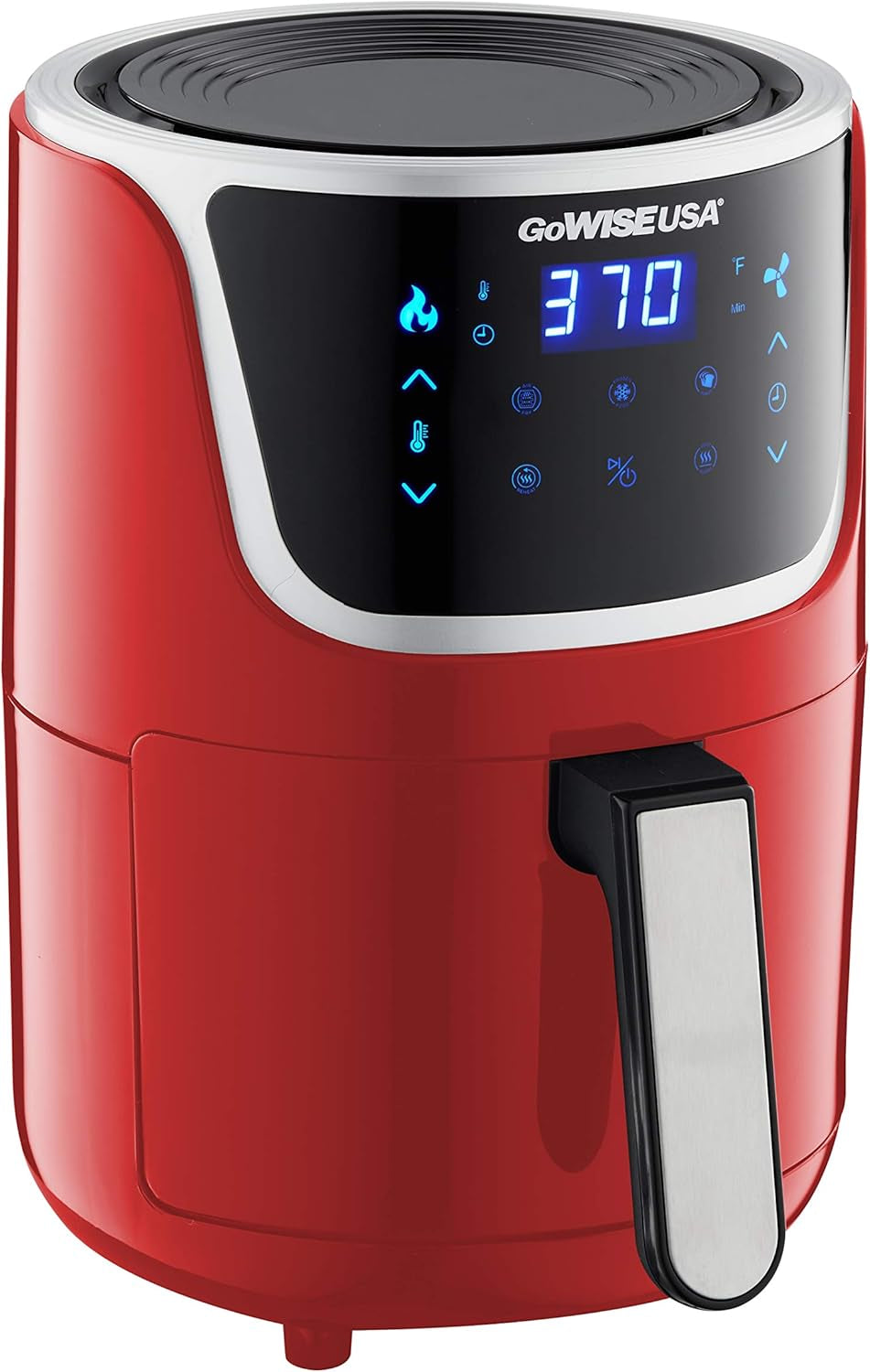 Electric Mini Air Fryer with Digital Touchscreen + Recipe Book, 1.7-Qt up to 2 Qt Max, Red/Silver